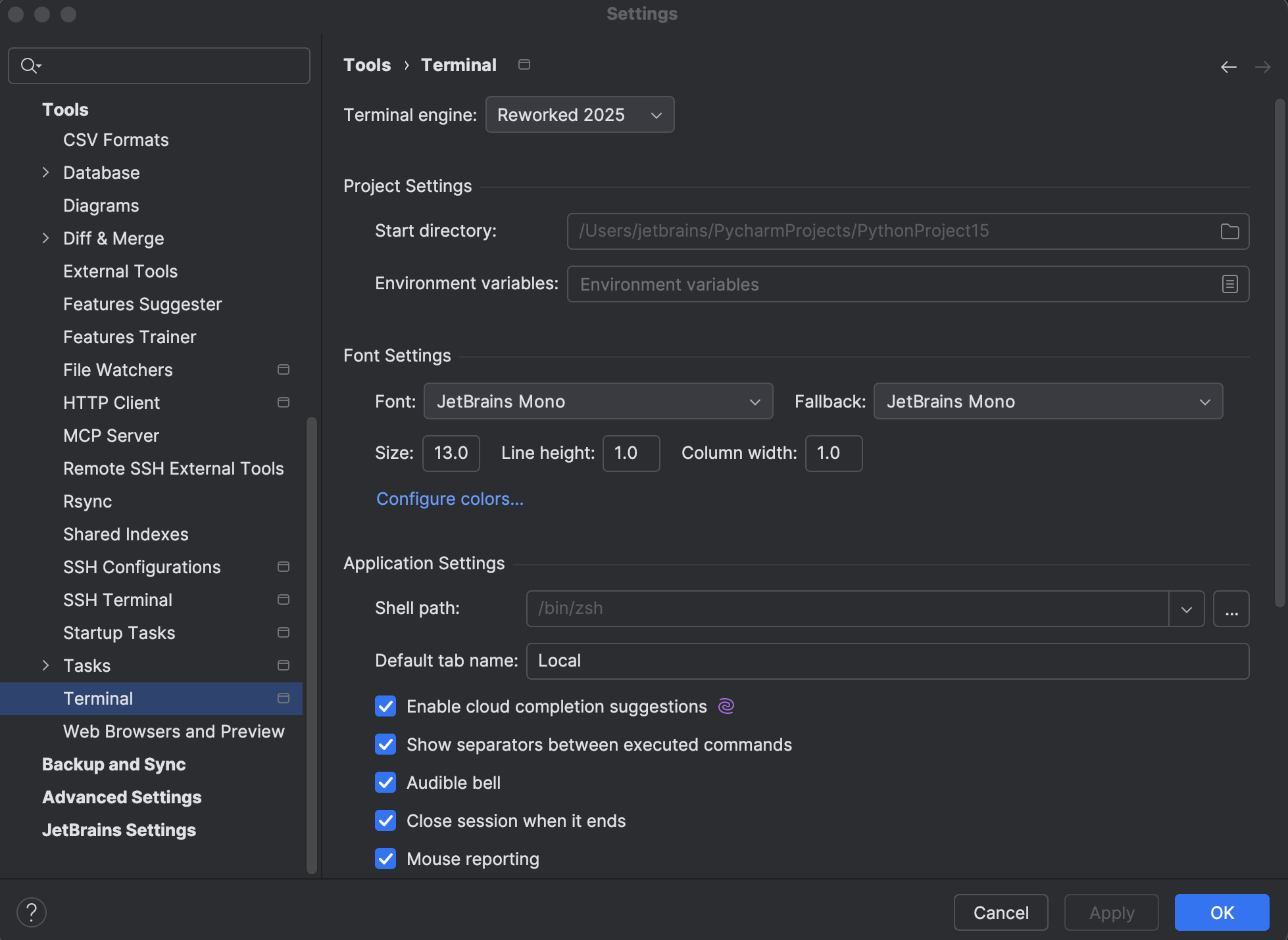 Terminal settings | PyCharm Documentation