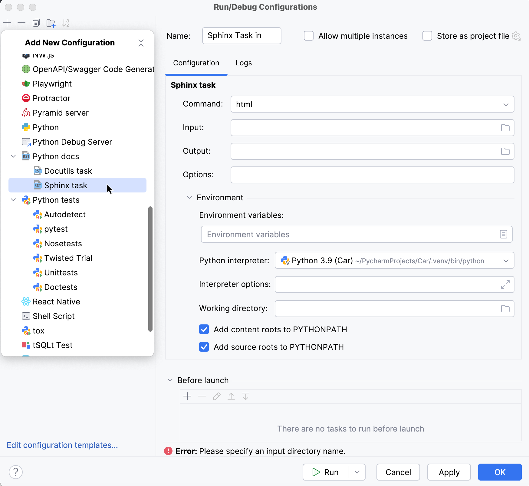 Generate Sphinx documentation Generate Sphinx documentation