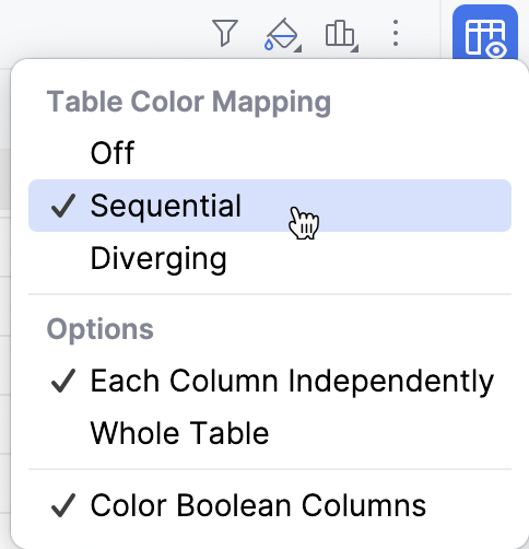 Configuring table color mapping