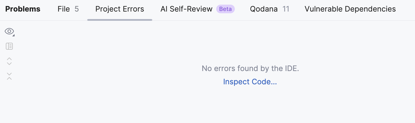 Problems tool window. Project Errors tab
