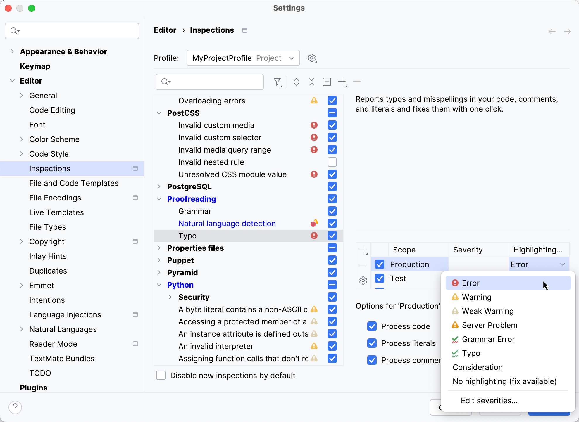 更改检查严重性