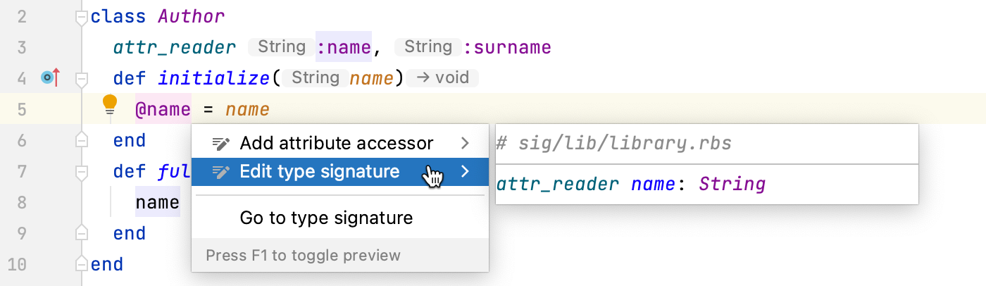 使用意图编辑类型签名