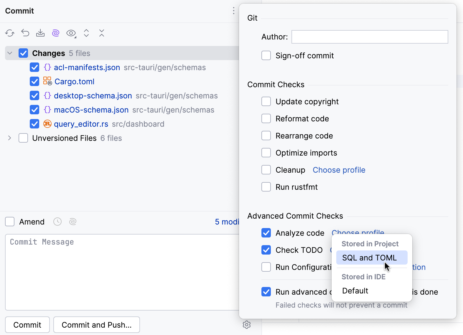 Run inspections before commit: Commit tool window Run inspections before commit: Commit tool window