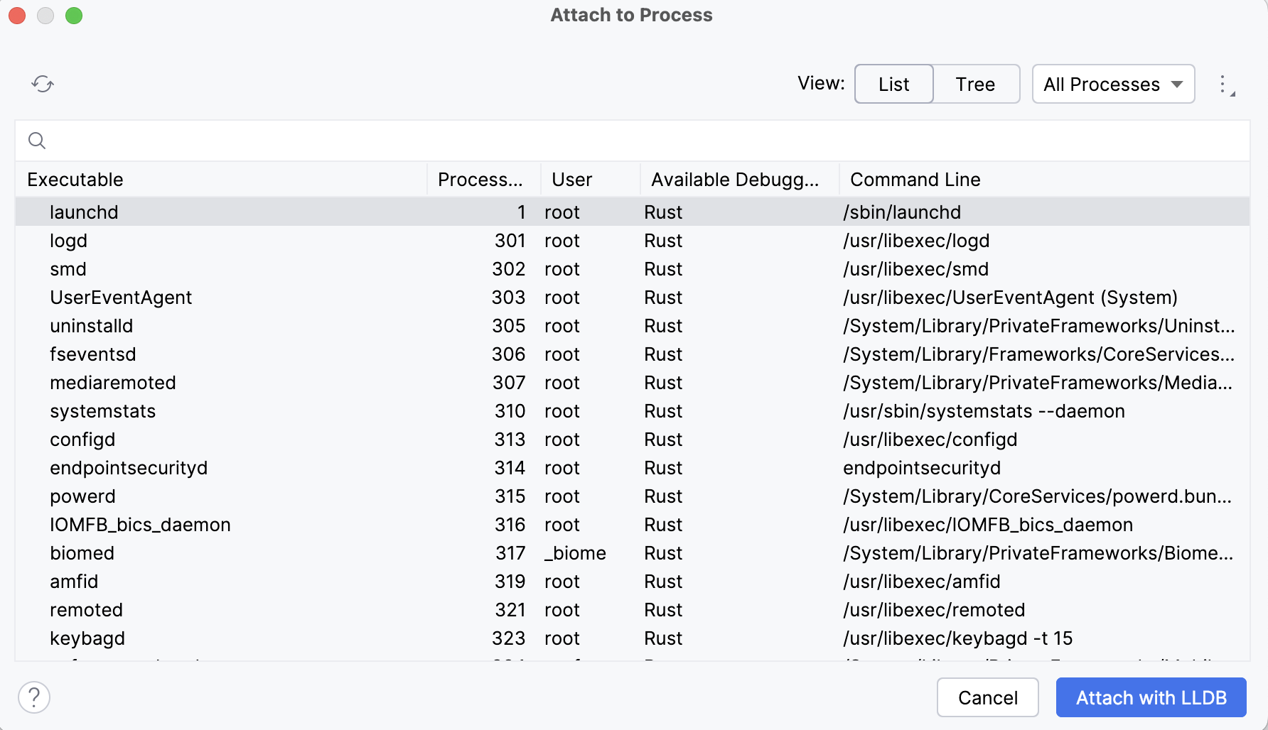 Select a process to attach to Select a process to attach to
