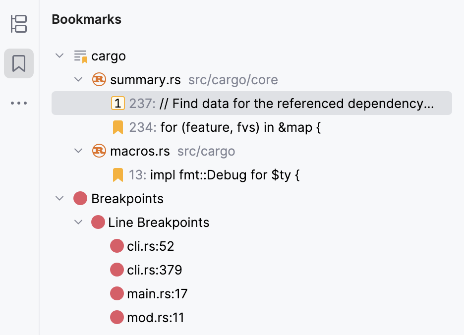 Bookmarks tool window