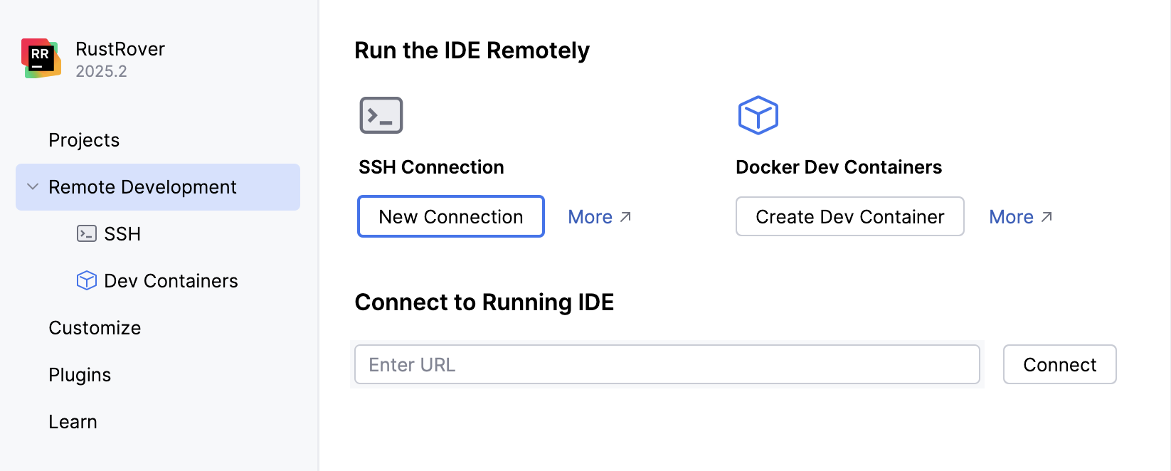 Configuring remote development settings on Welcome screen