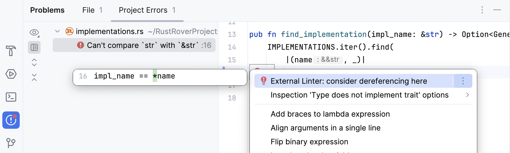 Fixing an error from the Project Errors tab