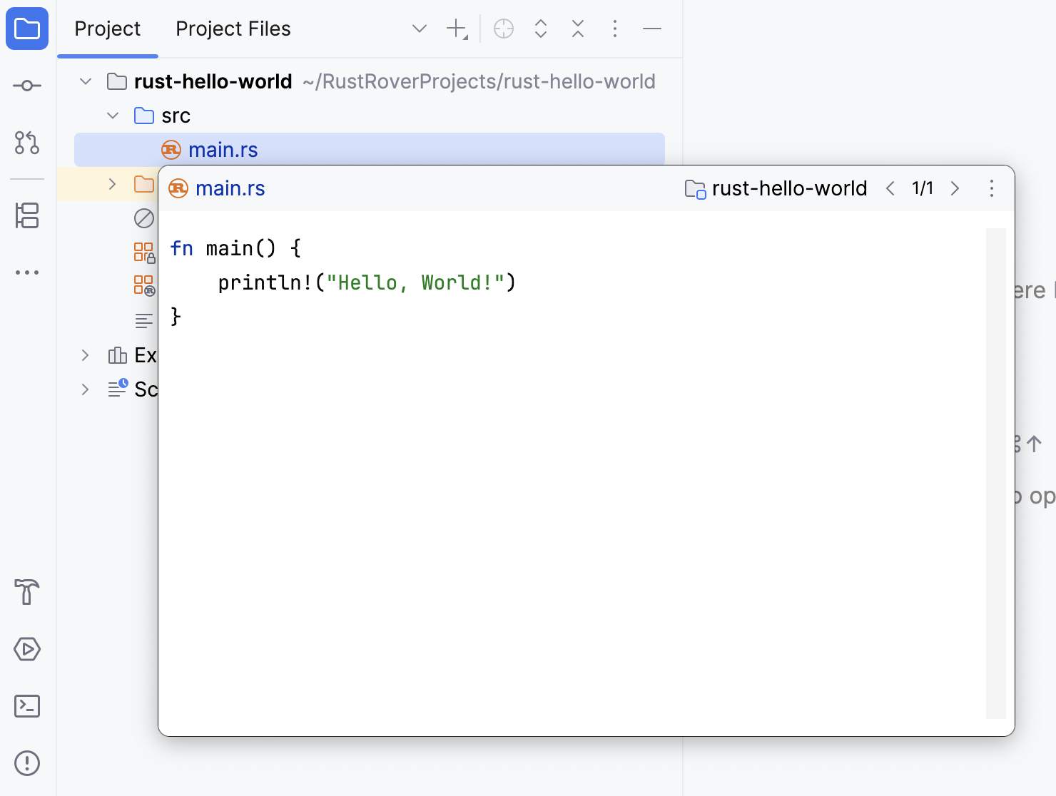 Opening a file preview in the Project tool window