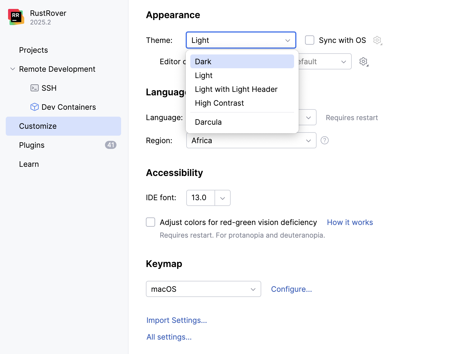 Customize the IDE when running for the first time