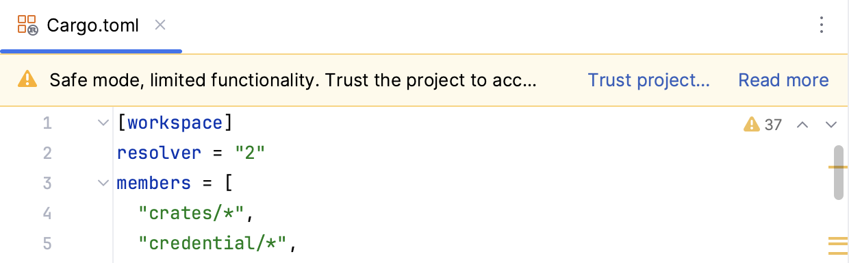 In-editor notification for untrusted projects in Safe Mode In-editor notification for untrusted projects in Safe Mode