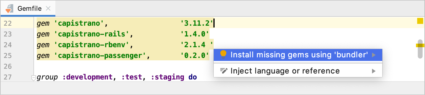 安装缺失的 gems