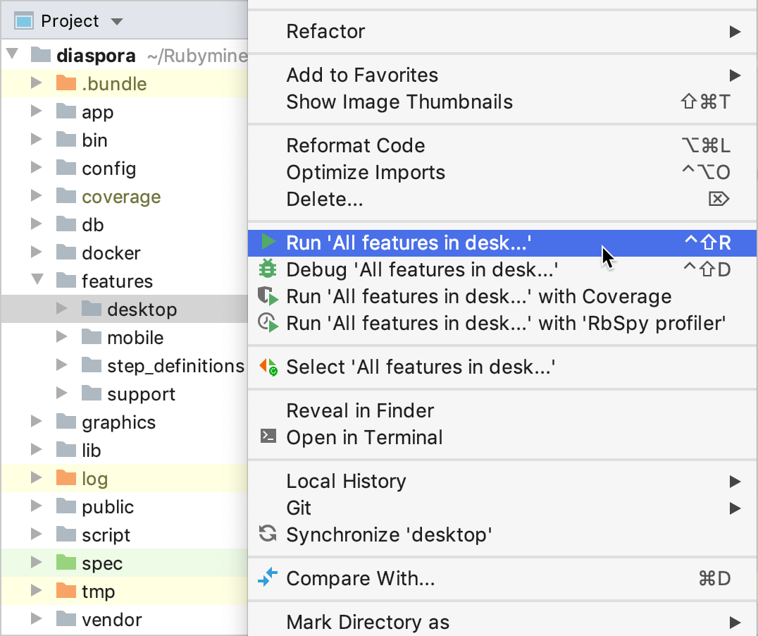 从项目视图运行测试