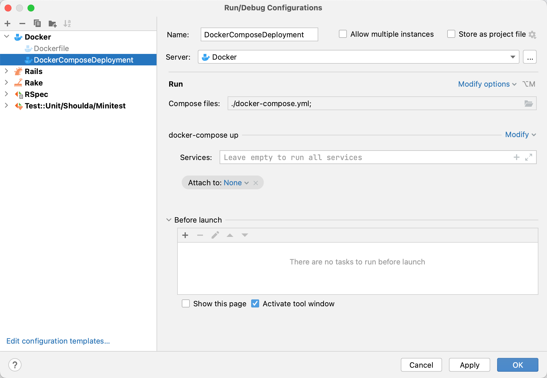 Docker Compose 运行配置对话框