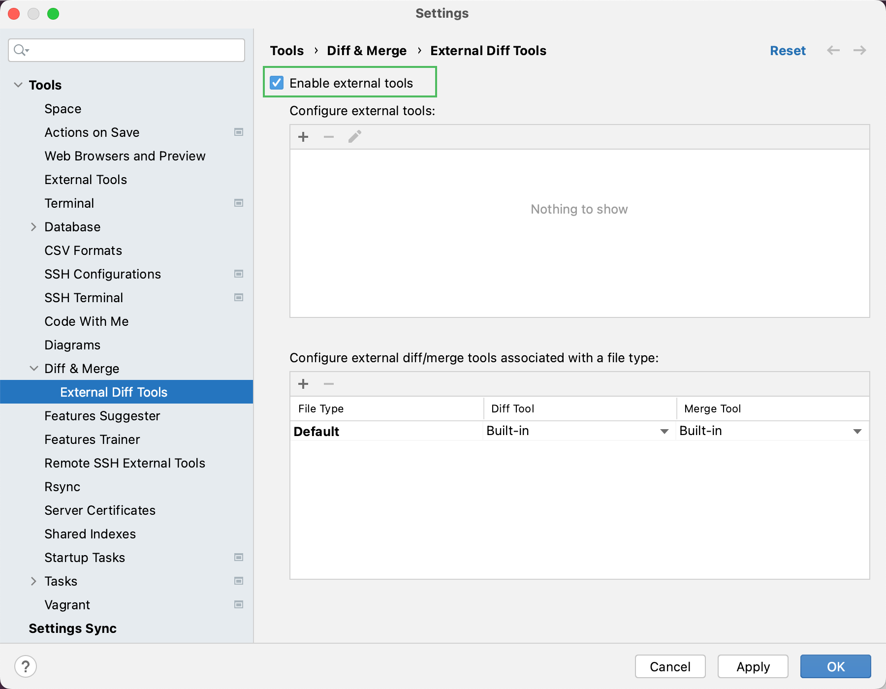 启用外部差异工具