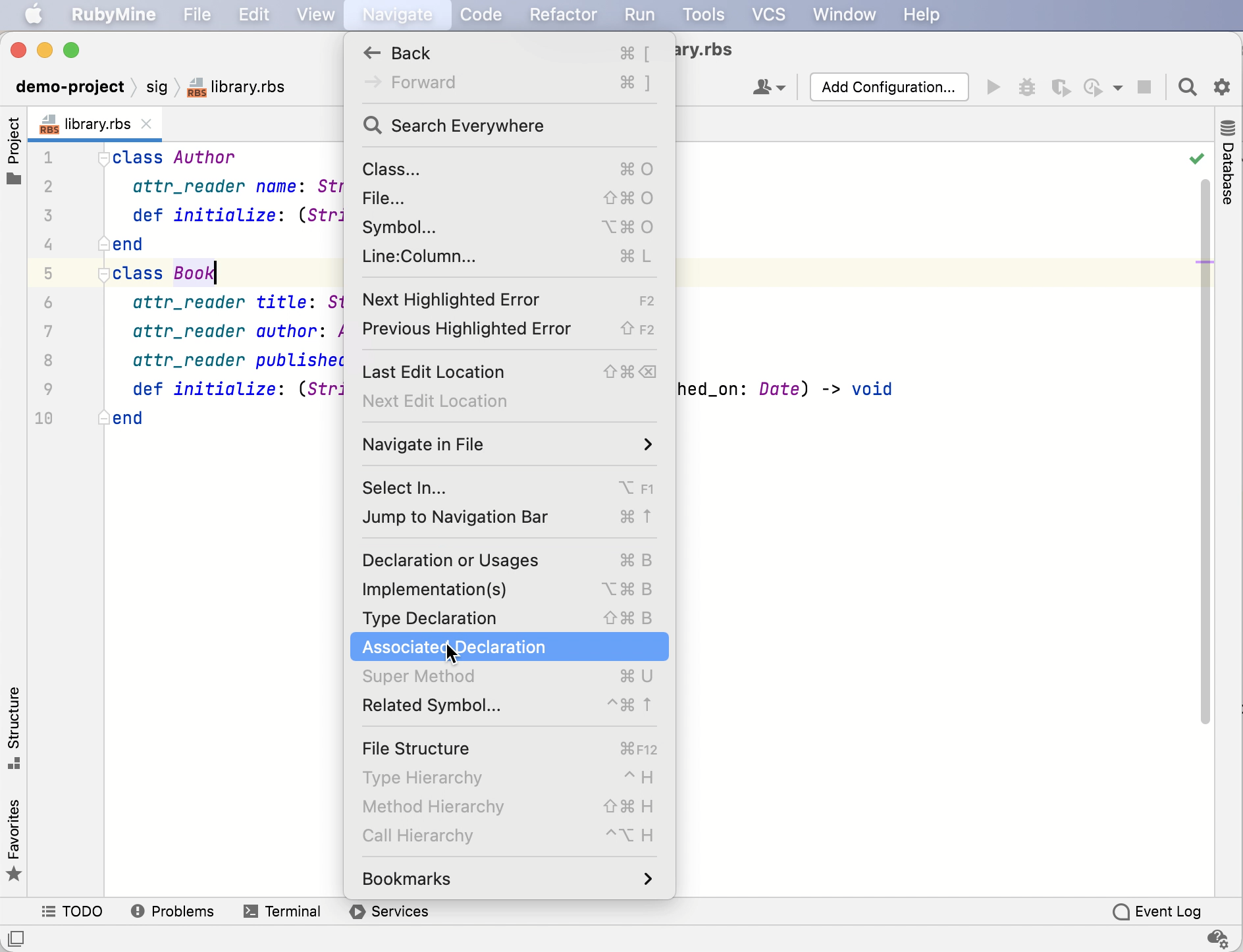 在 RBS 签名和关联的 Ruby 声明之间导航