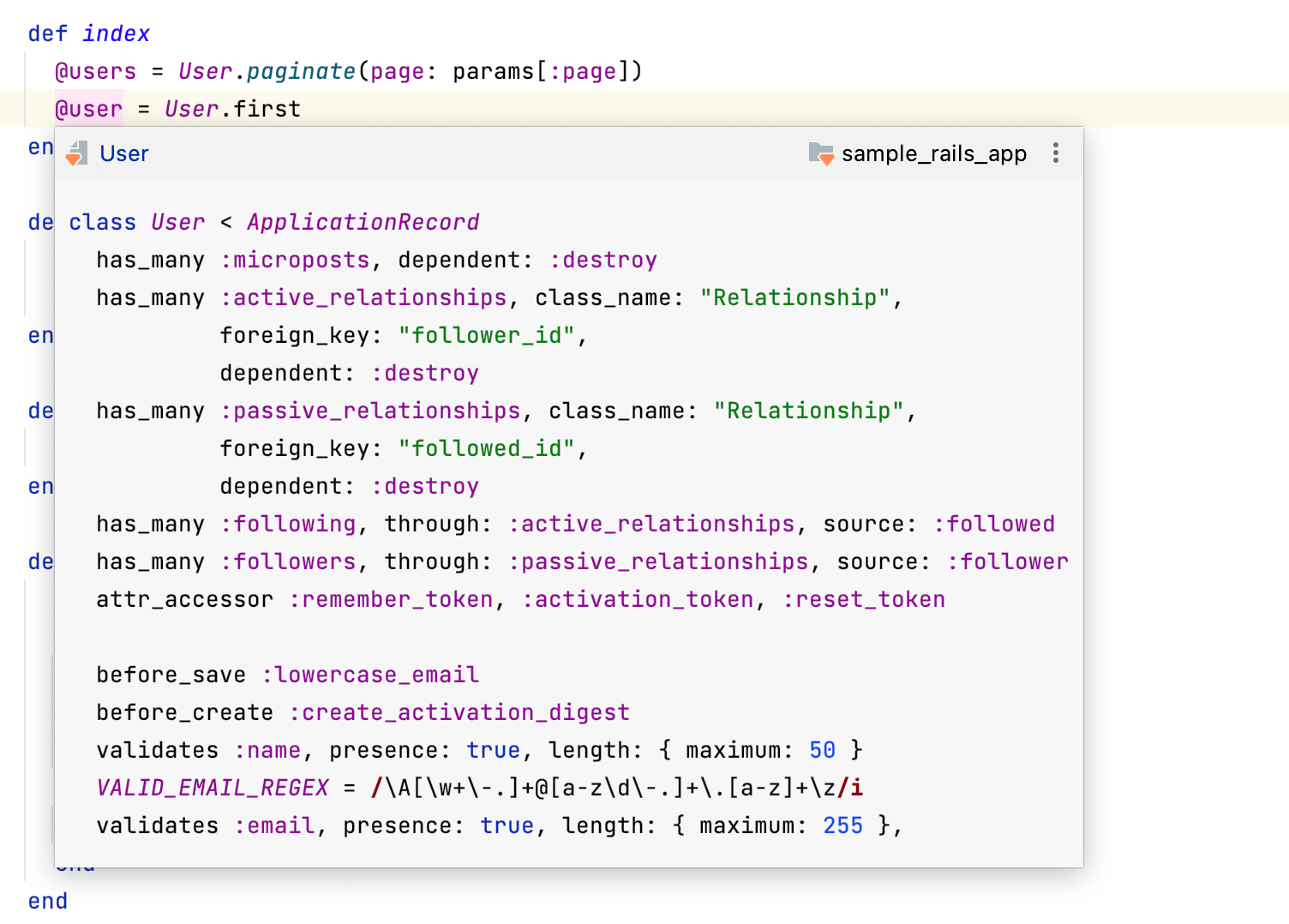 在弹出窗口中查看类型定义