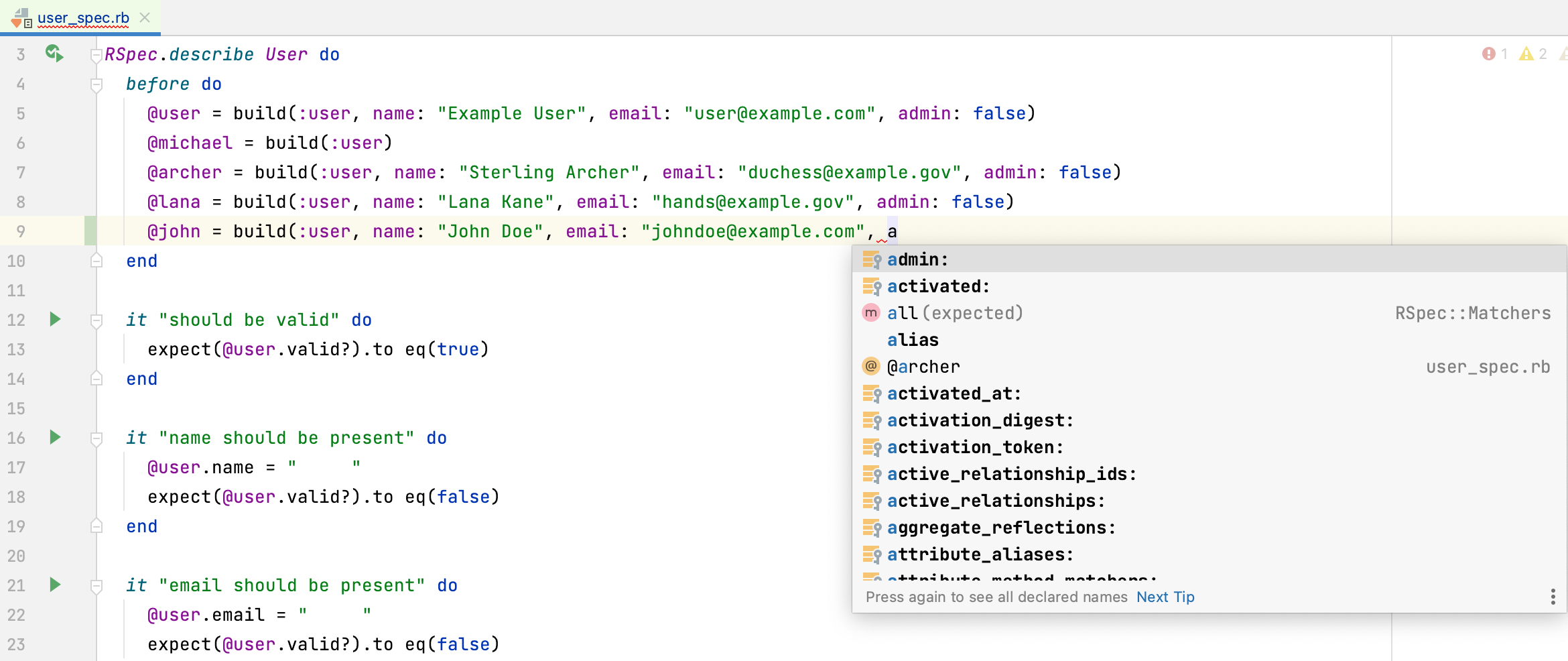 在 RSpec 文件中代码补全