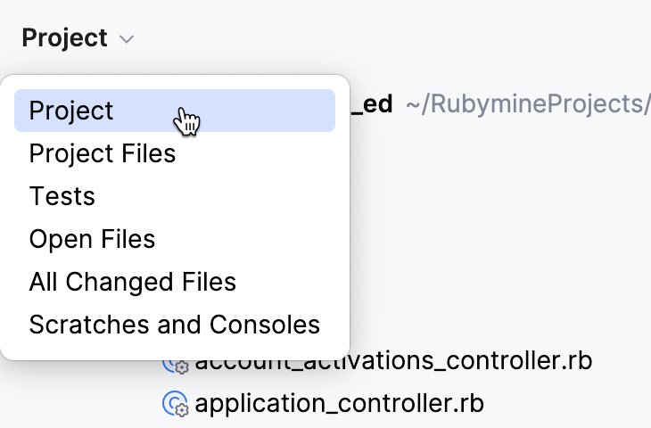 启用 Group Tabs 选项的 Project 工具窗口