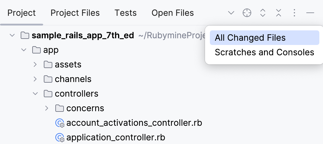 关闭 Group Tabs 选项的 Project 工具窗口