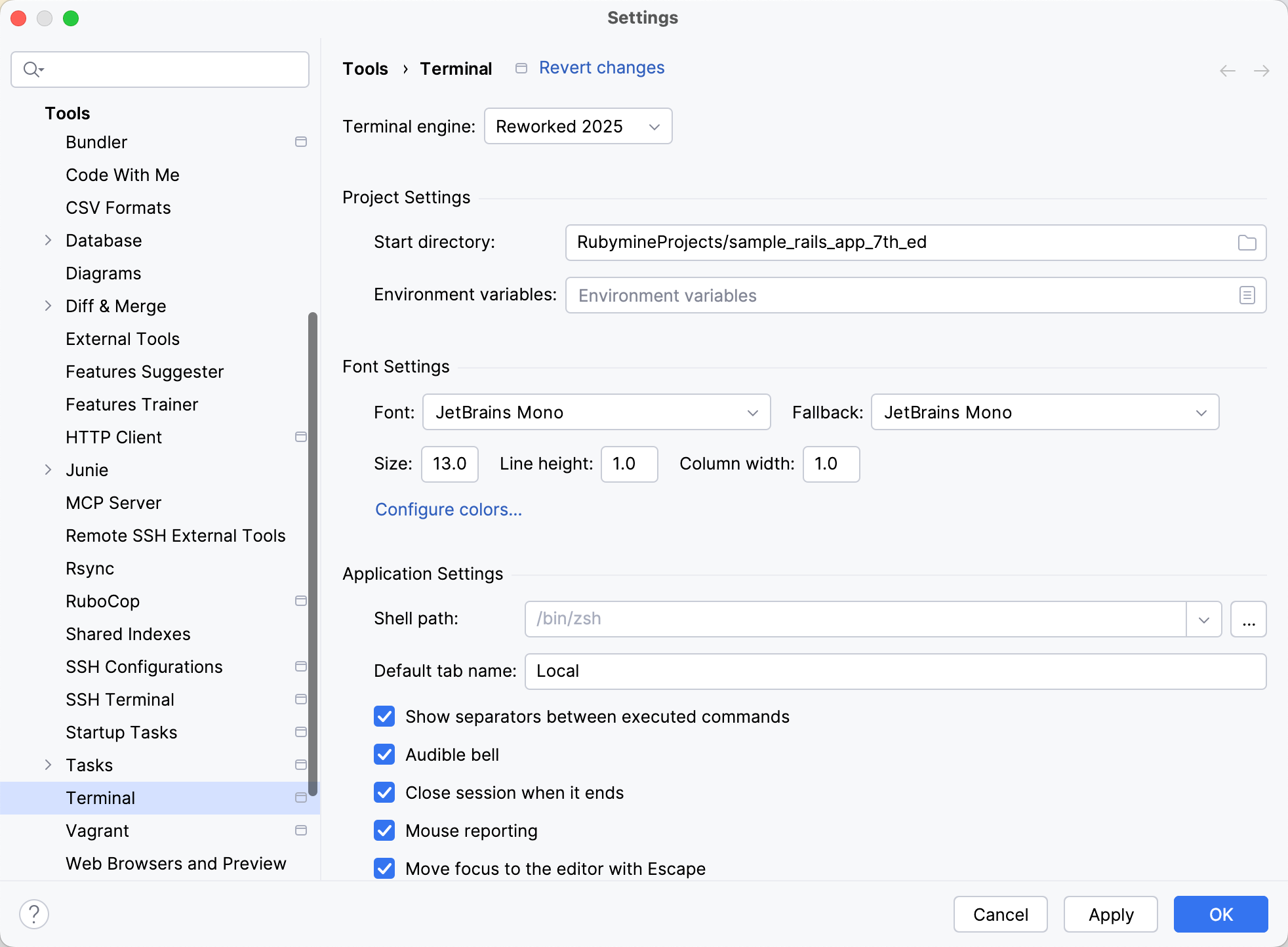 设置 | 工具 | 终端