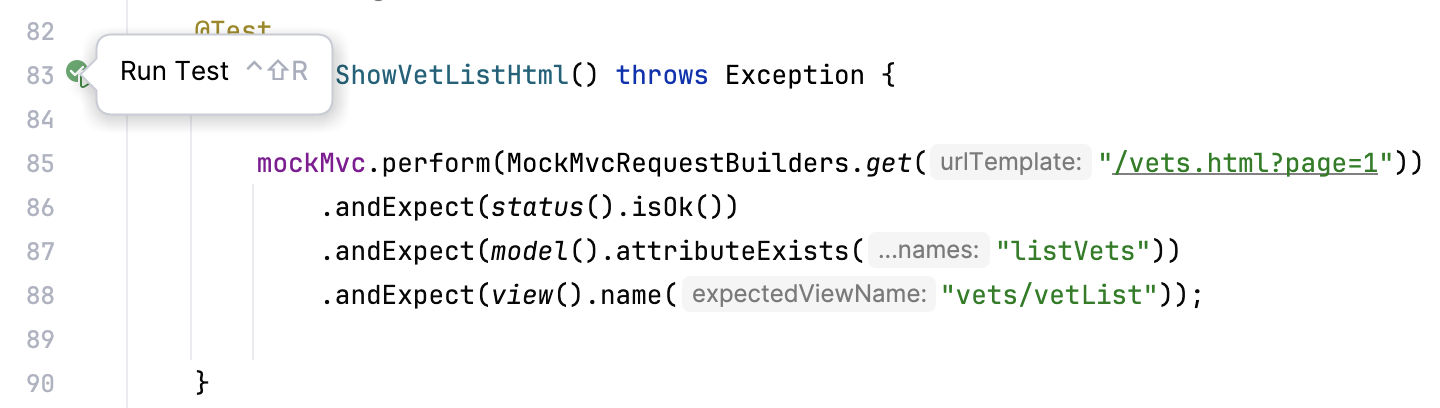 Running a test using the gutter icon Running a test using the gutter icon