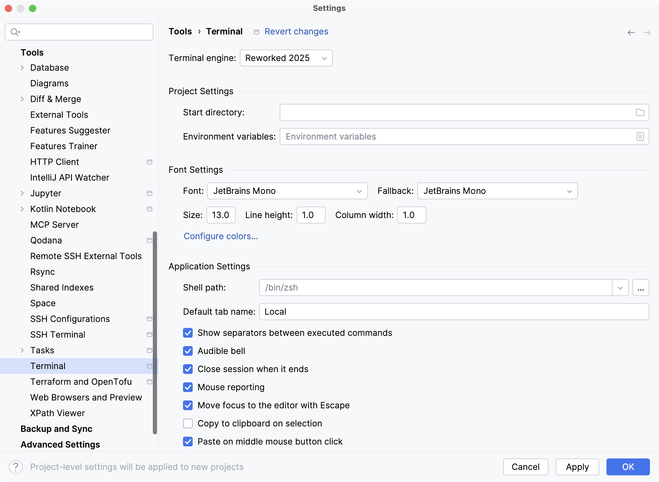 Settings | Tools | Terminal