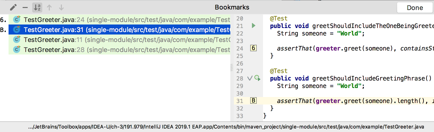 Bookmarks dialog Bookmarks dialog