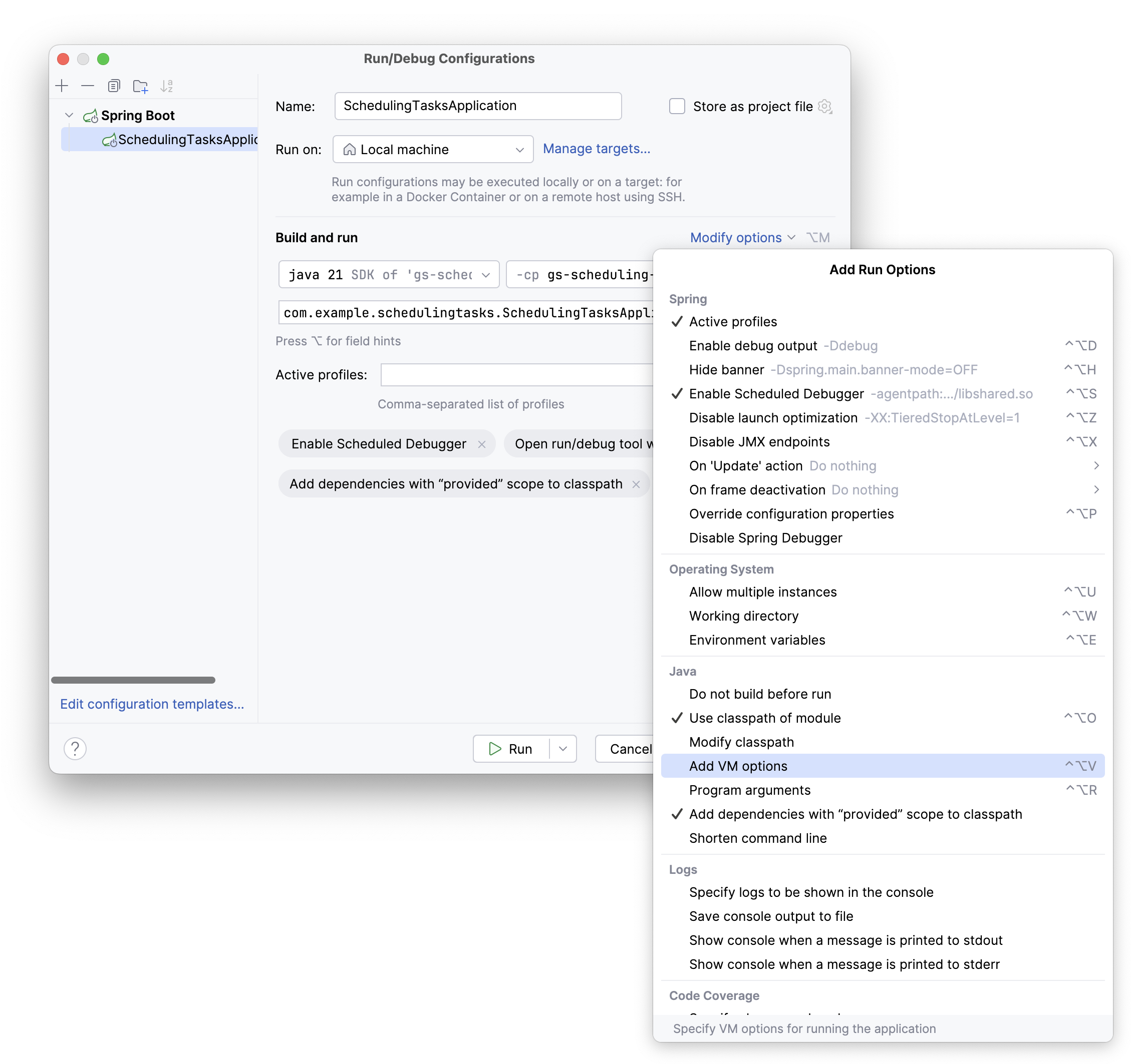 Modify options of a Spring Boot run configuration Modify options of a Spring Boot run configuration