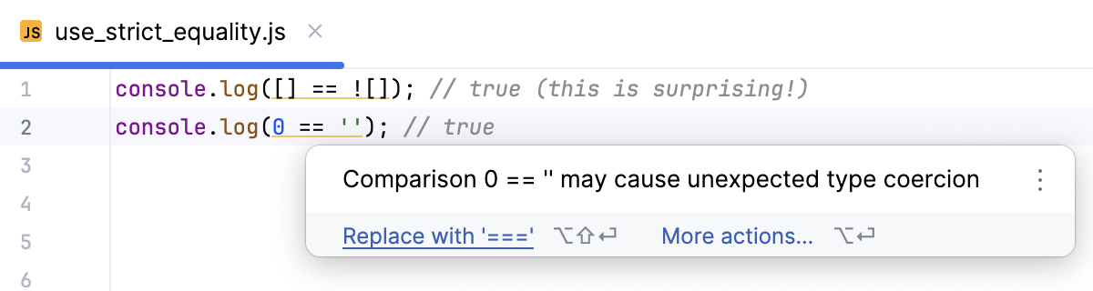 将宽松相等替换为严格相等－快速修复
