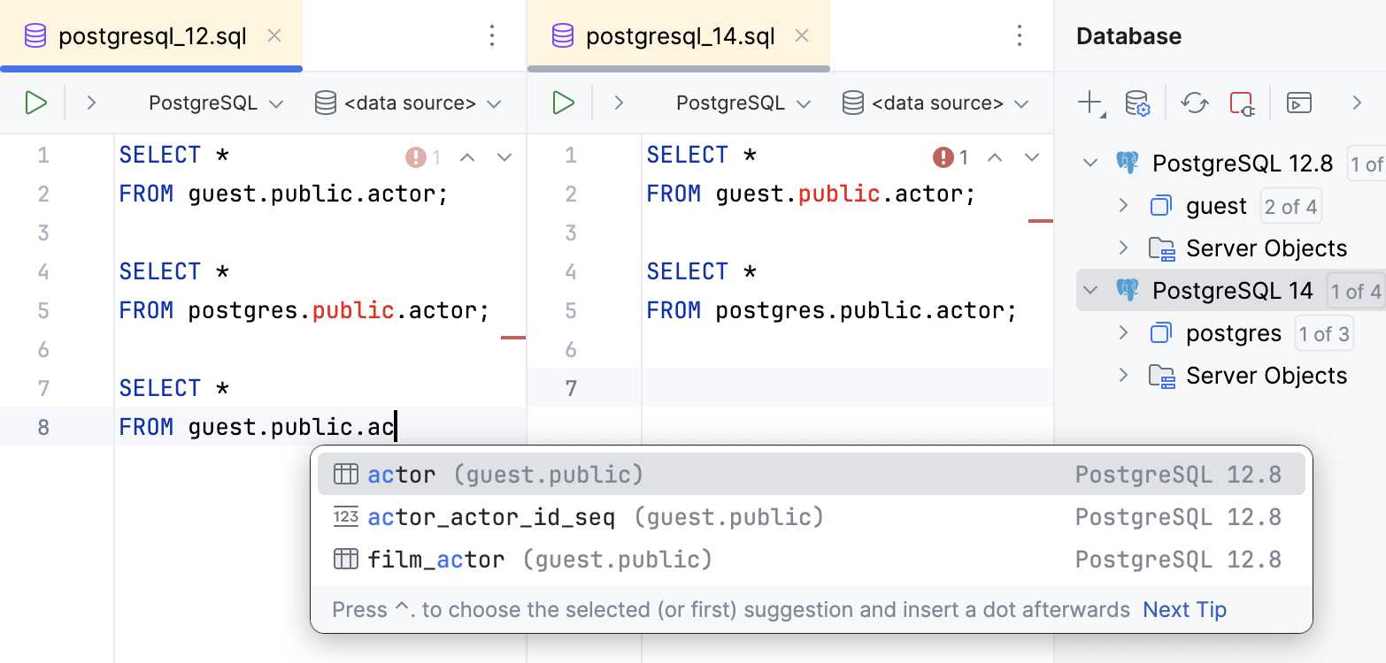 Suggestions in the completion list Suggestions in the completion list