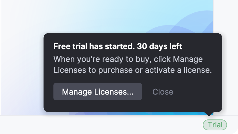 A popup about the trial period