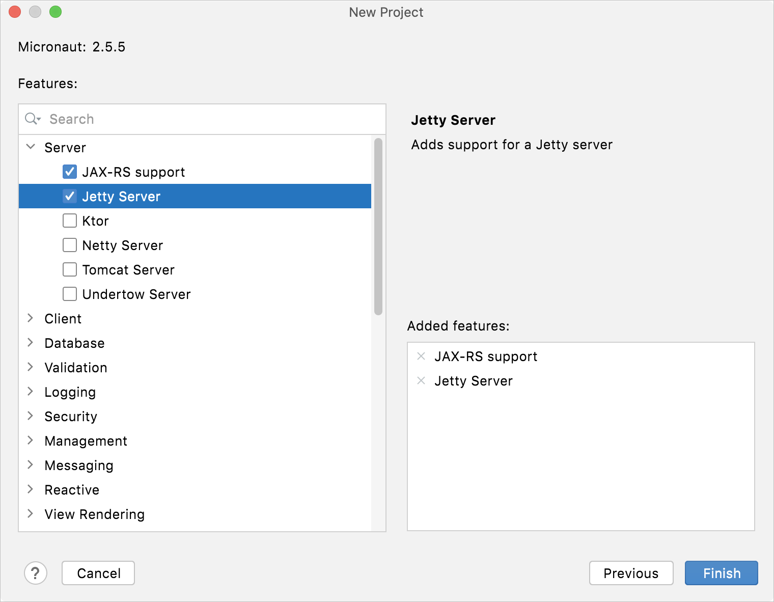 Selecting extensions for the new Micronaut project Selecting extensions for the new Micronaut project