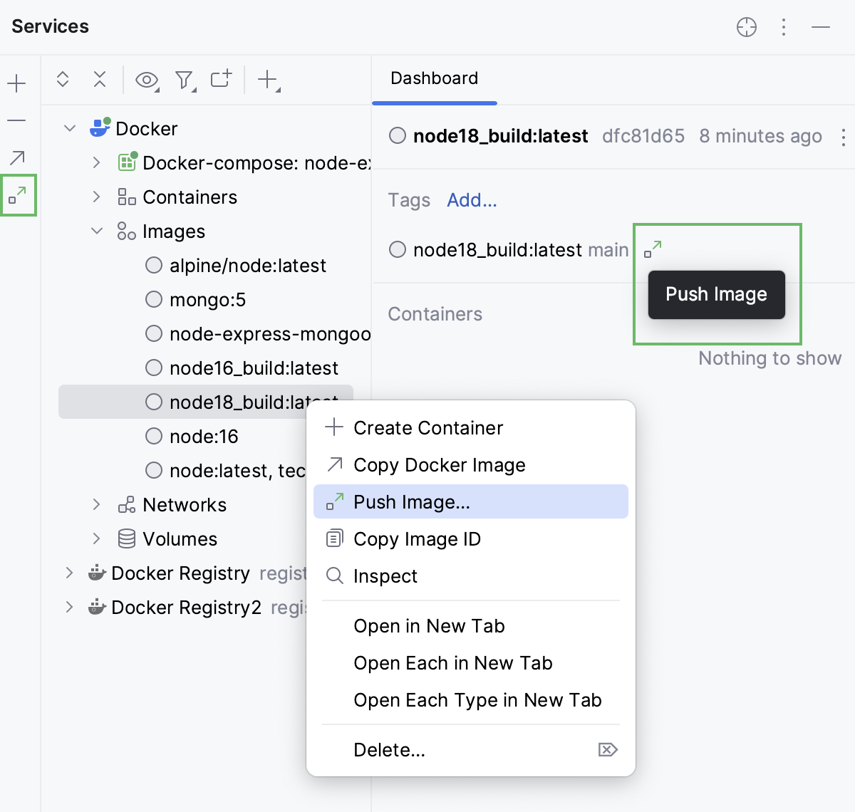 The Push Image context menu item The Push Image context menu item