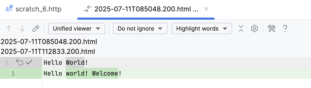 Comparing responses in the Diff Viewer for files