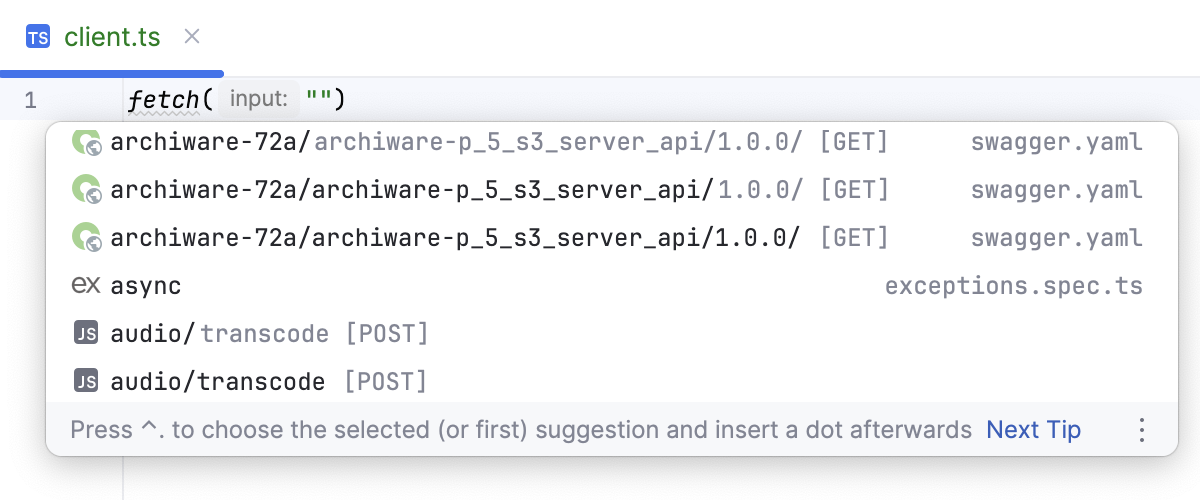 Completion suggestion for Express routes