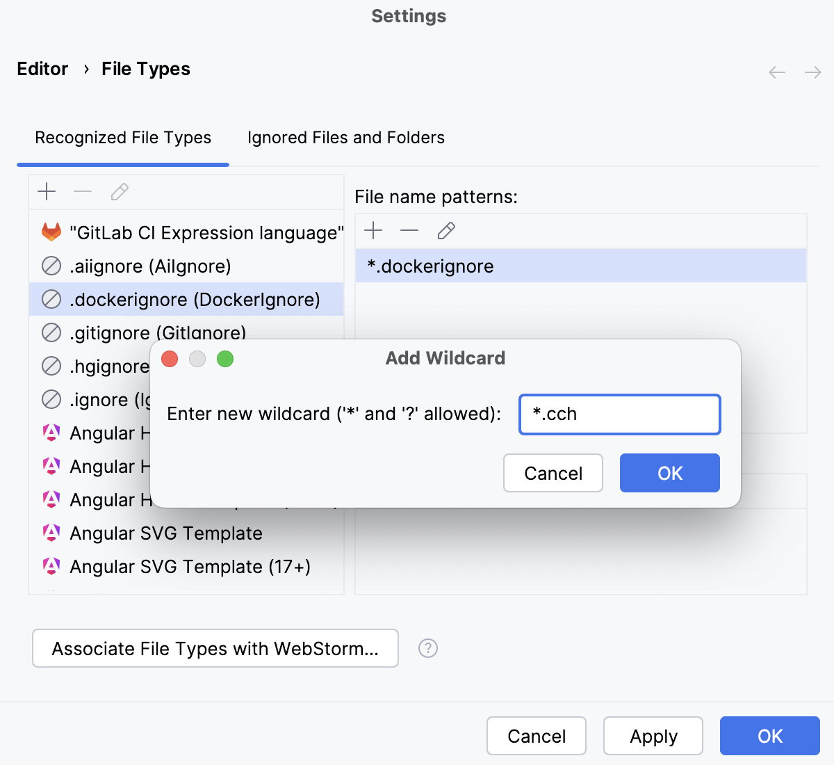 WebStorm：更改文件类型与相关文件名模式之间的关联