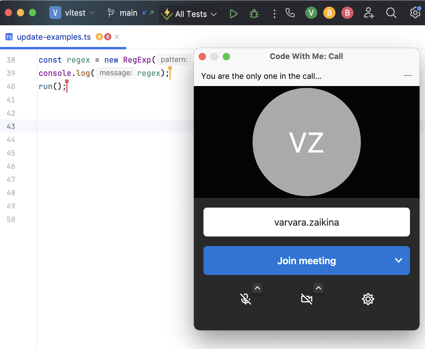 已加入会话：编辑器和主工具栏