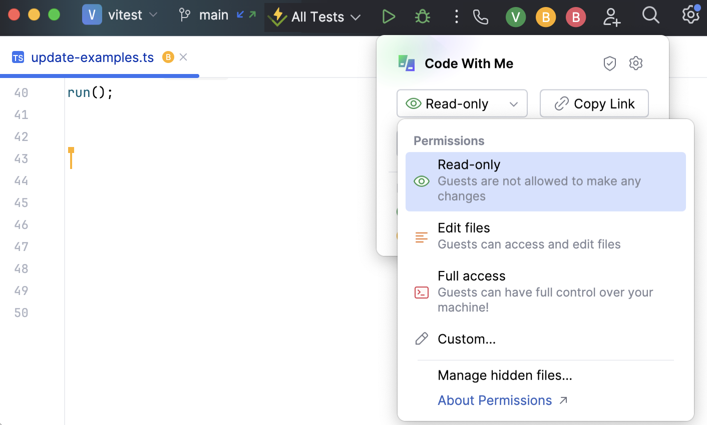 打开权限对话框