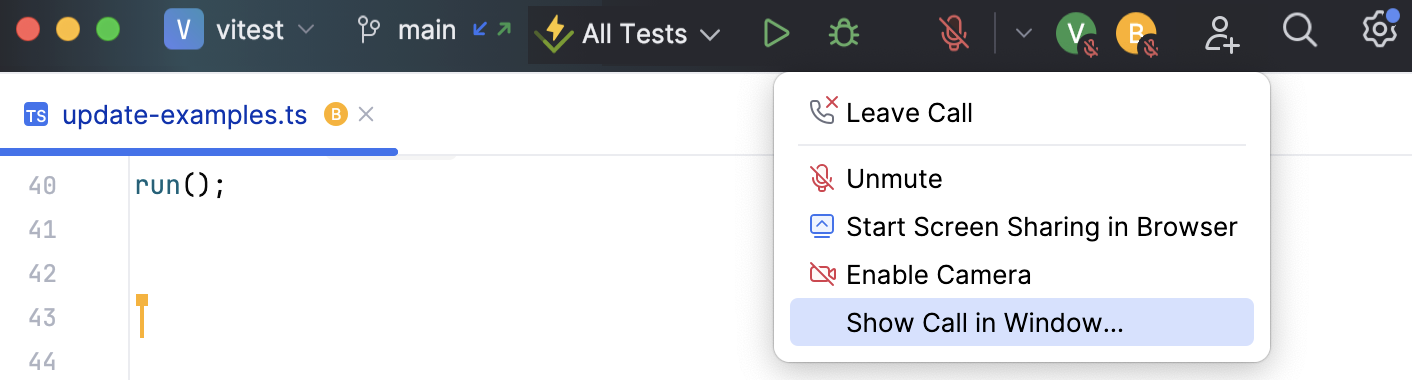 打开 Code With Me 工具窗口