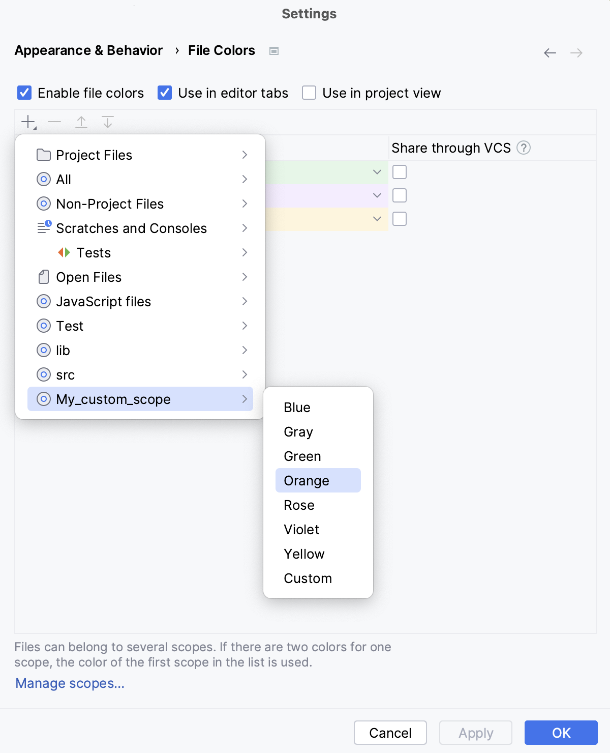 为自定义范围选择颜色