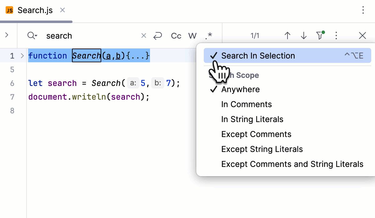在选中区域中查找