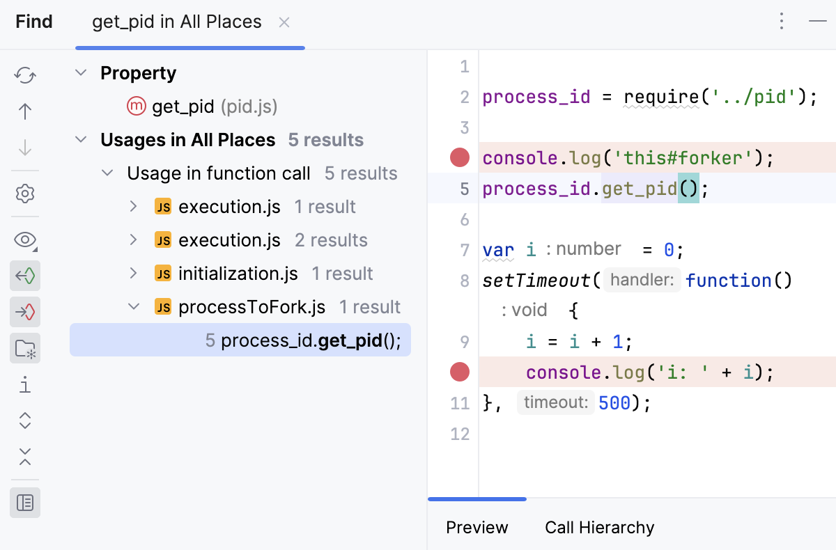 查找工具窗口预览区域