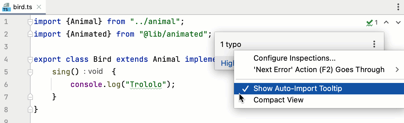 禁用自动导入工具提示