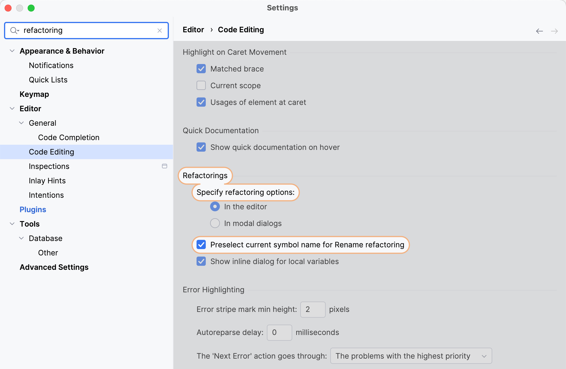 Refactoring settings: open settings in modal dialogs Refactoring settings: open settings in modal dialogs