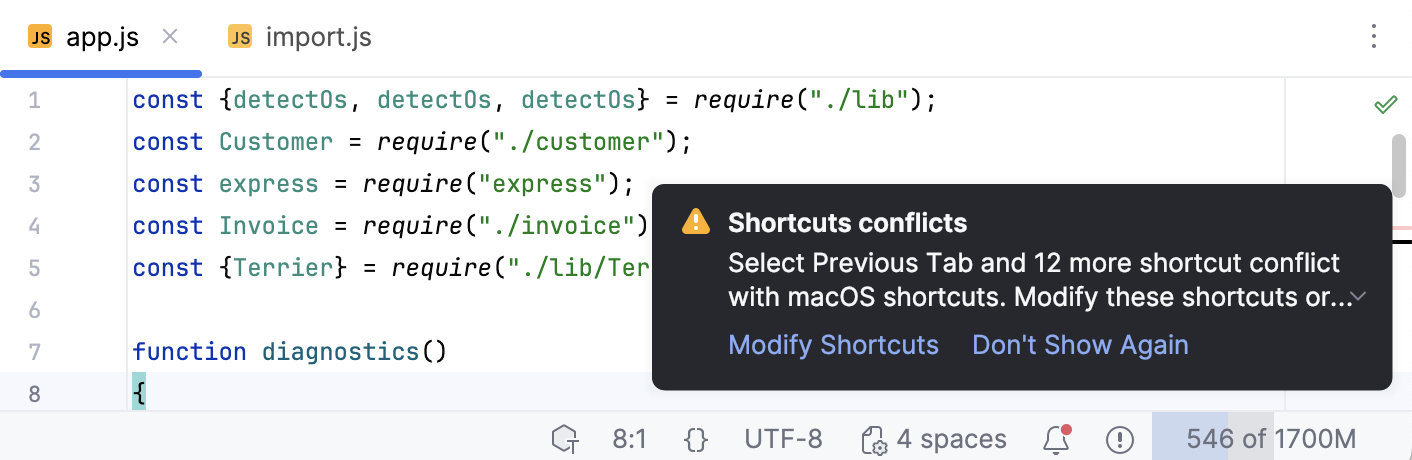 快捷键冲突通知