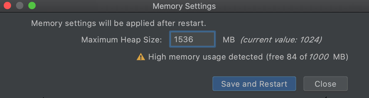The Memory Settings dialog The Memory Settings dialog