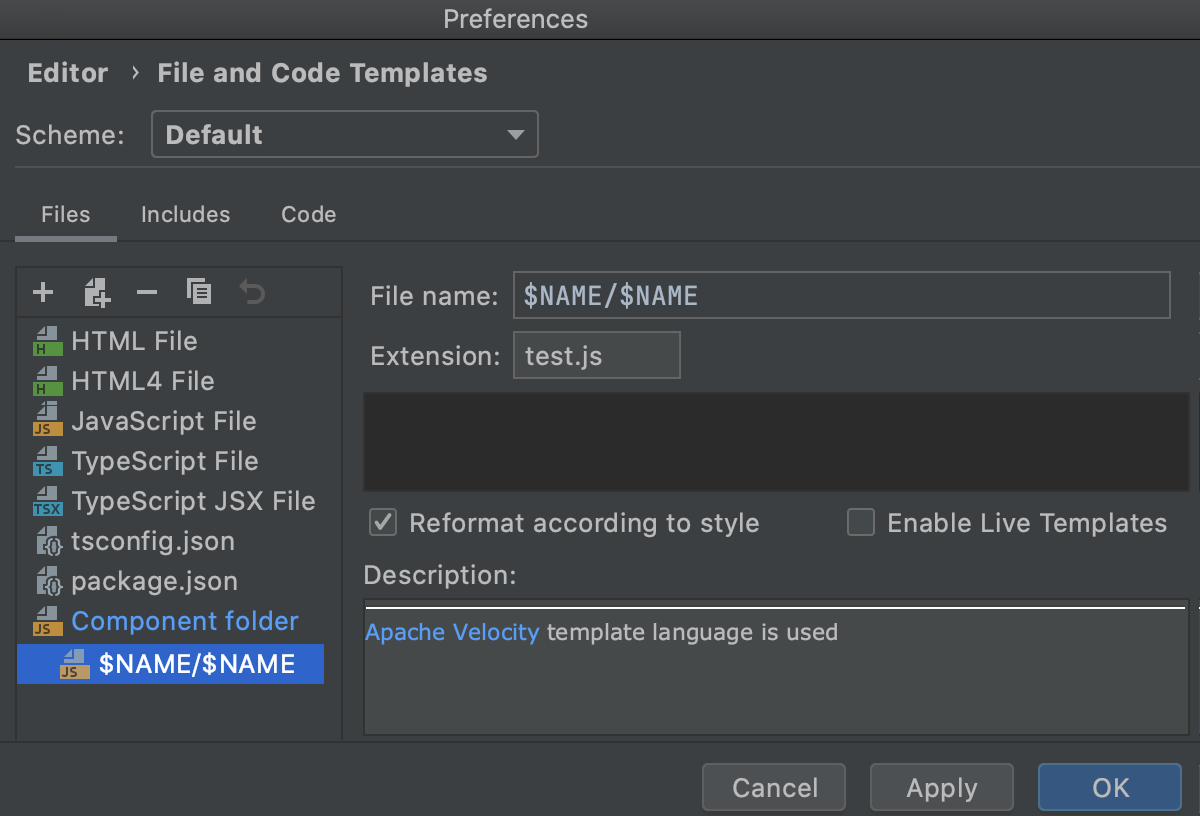 创建子模板：test