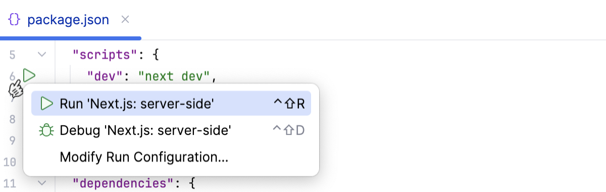 Run next dev from package.json