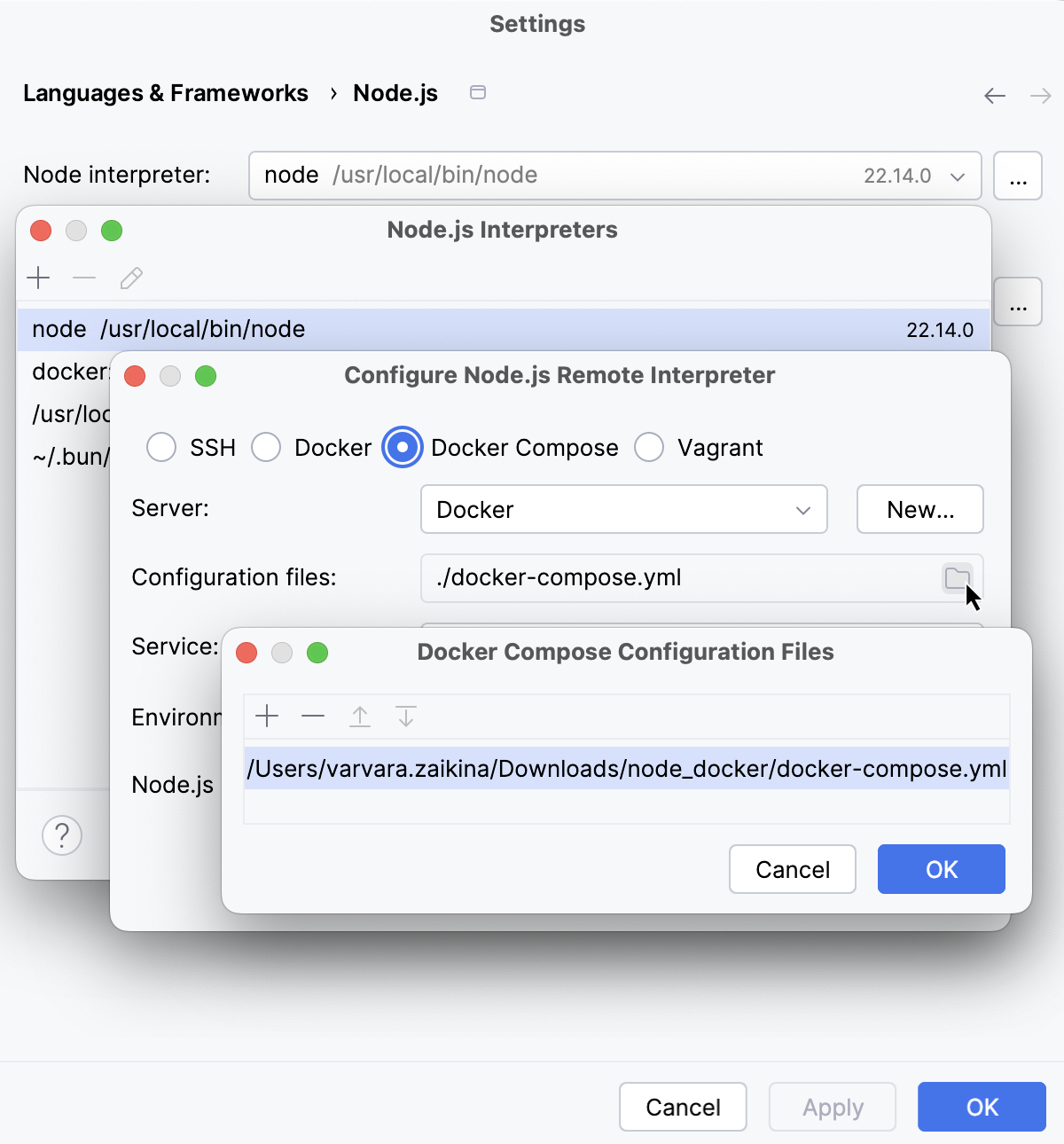 Configure a Node.js interpreter via Docker Compose: configuration files Configure a Node.js interpreter via Docker Compose: configuration files