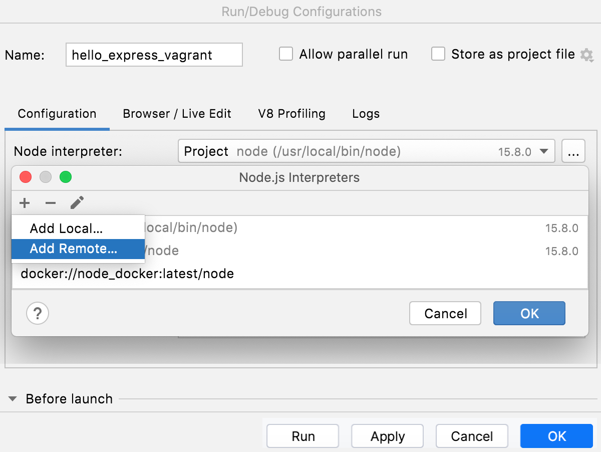 远程解释器对话框